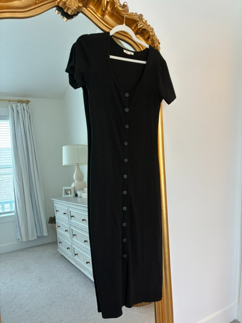 Steve Madden Black Ribbed Button Front Midi Dress Size Large